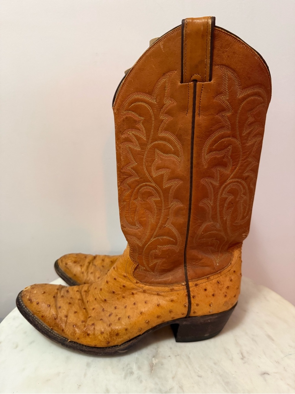 VTG Justin Full Quill Ostrich Cowboy Boots Men’s 9 D Tan Western Style 9404 - Picture 4 of 11